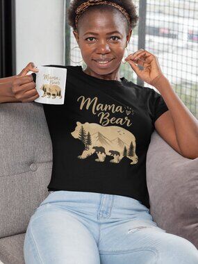 Mama Bear Shirt for Women, Bear Silhouette Graphic Tee